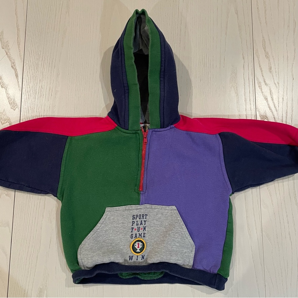 Vintage Gymboree 90s Colorblock Sporty 1/4 Zip Hoodie - Small 18M 2T